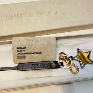 Brand New Jimmy Choo Black and Gold Star Keychain